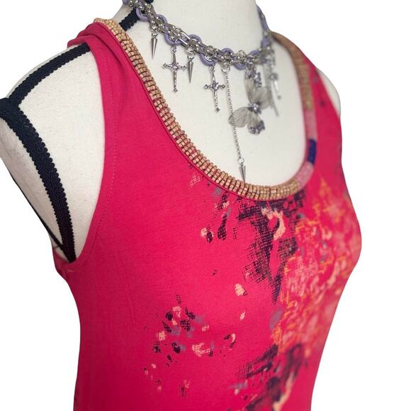 Y2K 2000'S MISS ME FLORAL BEADED CROCHET KNIT TOP MEDIUM - Picture 4 of 8